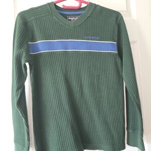 Abercrombie & Fitch Forest Green V-Neck Sweater with Blue Accent